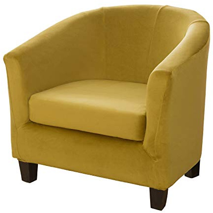 Tub Chair Cover 2 Piece Set - Upgraded 2 IN 1 Design Removable High Stretch Soft Velvet Sofa Couch Arm Bucket Chairs Armchair Seat Covers with Cushion Cover for Dining Living Room Office Reception