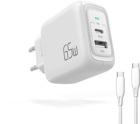 imuto 65W Cargador USB C, Carga Rápida PD 3.0 Tipo C Adaptador Retracompatible 20W Cargador PPS con 2-Port Compatible con MacBook Pro/Air, iPad Pro, iPhone 12, DELL XPS 15, Surface GO, Pixel (Blanco)