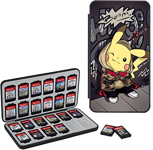 Konphat Switch Spiel Aufbewahrungsbox, Switch 2 Spielkarte Cartridges Halten Sie 24 Spielkarten und 24 Micro SD Karten, Schlank Tragbar Spiele Organizer, Weiches Silikon Futter, Magnetverschluss