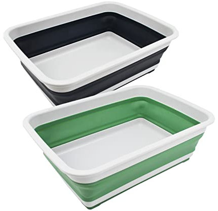 SAMMART Vasca pieghevole da 8 l – Lavabo portatile – Vasca da bagno in plastica salvaspazio (grigio ardesia + verde mare scuro, 2)