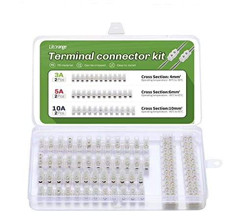 Litorange 6 Pcs Electrical Connector Blocks Kit 3 sizes 3A 5A 10A, Clear Terminal Block Strip Electric Wire Connectors for Wiring Cable