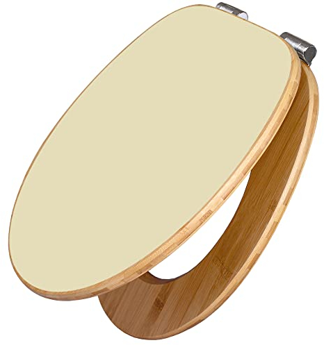 banjado Design WC Sitz Bambus Absenkautomatik 45,8x37,5cm / Toilettendeckel mit Absenkautomatik Holz/hochwertiger Bambus Klodeckel/WC-Sitz für gängigen Toiletten/Farbe Beige