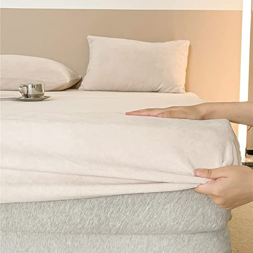 Michorinee Warme Fleece Spannbettlaken 180x200cm Cashmere Touch Kuschelig Flauschig Plüsch Flanell Bettlaken Spannbetttuch für Boxspringbett Topper Matratze bis 30 cm Hohe Creme Weiß