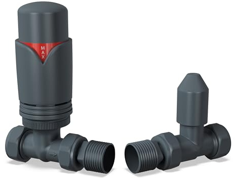 UK Radiators Thermostatic Radiator Valve 1/2 x 15mm - Derry Bold TRV | Anthracite Finish - Solid Brass 1/2 x 15mm Straight - Lockshield Included, Easy Installation