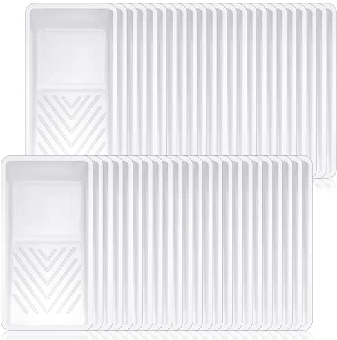 Geelin 50 Pcs Small Paint Tray Liner 4 Inch Mini Disposable Heavy Duty Plastic Roller Tray Liner with Deep Paint Pocket Compatible with Most 4 Rollers