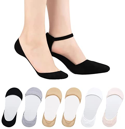 AYPOW 6 Paar Damen Füßlinge Unsichtbare Socken für High Heels - Baumwolle Ultra Low Cut Liner mit Rutschfest Silikon für Loafer, Ballerina und Sneaker