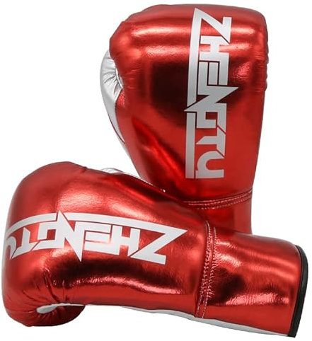 MOLVUS Boxhandschuhe, Trainingshandschuhe für Männer und Frauen, professionelle Leder-Kampfhandschuhe für Erwachsene, atmungsaktiv, Handgelenkschutz, Silber, 284 g (Rot, 340 g)