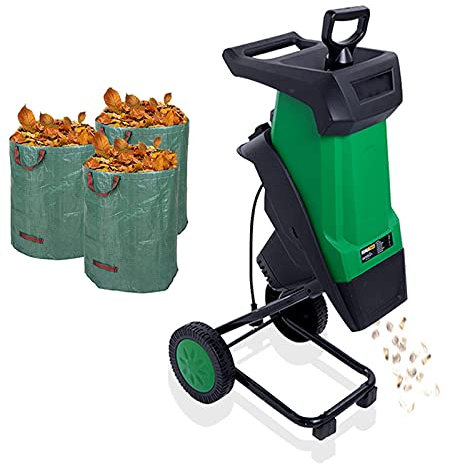 Cippatrice elettrica, biotrituratore Elettrico da 2400 W, Diametro di Taglio 40 mm, Taglio rapido con 3 Sacchi di Raccolta da 50 Litri, Attrezzi da Giardino, Linea 30 m