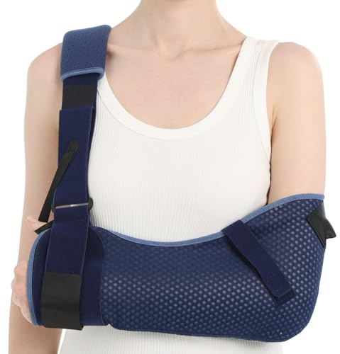 Velpeau Arm Sling Shoulder Immobilizer with Waist Strap, Ventilated & Breathable Design, Arm Support Brace for Shoulder, Rotator Cuff, Elbow, Hand injury (Mesh Version, Blue, Left, L: Bust 40-51″)