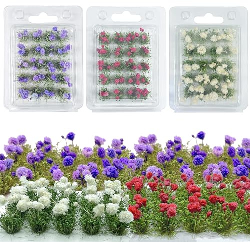 Woohome Flower Cluster Flower Vegetation Groups Grass Tufts Miniature Static Scenery for DIY Architecture Building Model Railway Train Diorama Garden Scenery Landscape Layout (3 Colors)