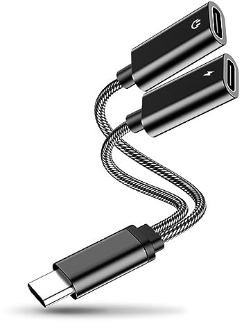 2 in 1 Dual USB C Adapter, Ladegerät und Kopfhörer Audio, kompatibel mit Samsung, Huawei, Pixel, OnePlus, stabiles und tragbares TPE-Kabel (Dual USB C)