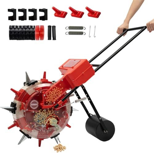 Garden Seeder Row Planter, Precision Garden Seeder, Hand-Push Roller Seeder, Corn Soybean Fertilizer Machine, for Lawn & Garden, 13.5cm Spacing,7 Mouths