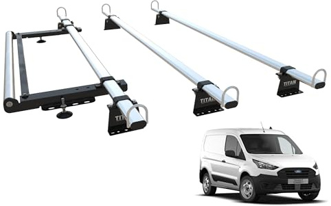TITAN WorkReady Van Roof Rack 3 Bars - Compatible Fittings to fit a Ford TRANSIT CONNECT Mk2 - L2 - LWB ONLY (2013-onward) - With rear roller kit