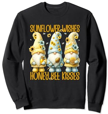 Sunflower Wishes And Honey Bee Kisses Cute Spring Gnomes Sweatshirt
