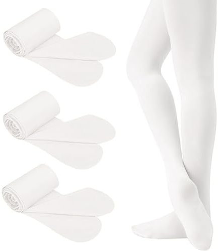 SSKHE Ballettstrumpfhose für Mädchen, 3 Paar, Weiße, mit Fuß, wandelbare Strumpfhosen, weiche Stretch-Ballett-Leggings, Strumpf für Kinder, Studenten, Training, M, Einheitsgröße