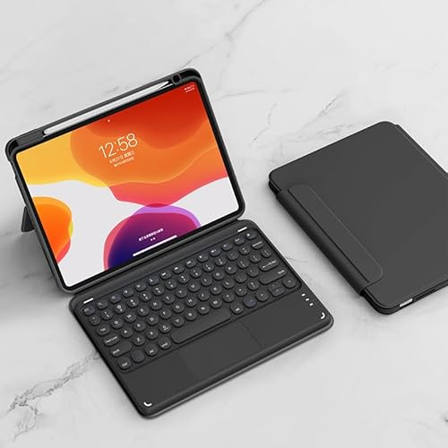 QYiiD Coque Clavier pour iPad Air 11 2024 (M2), Clavier iPad Air 5ème & 4ème génération, Transparente Magnétique Vertical Cover & AZERTY Clavier Bluetooth sans Fil avec Touchpad, Noir