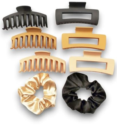 PINZAS PARA EL PELO. Set de 6 broches grandes para el cabello. Grampos antideslizantes. Para pelo largo, grueso, fino o rizado. Se complementa con 2 coleteros seda.