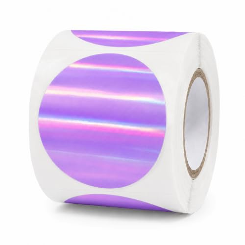 YIKIADA Holográficas Etiquetas Térmicas Redondas Autoadhesivas 38 mm Láser Violeta Pegatina Circular Impermeable Removible Imprimible por Oficina QR Inventario 200 Piezas por Rollo