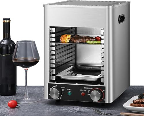 1700w Steak Broiler,Electric Steak Grill,with Temperature Adjustment and Time Control Knob,Maximum Temperature 800℃,Suitable for Cooking Steak,Vegetables, Fruits