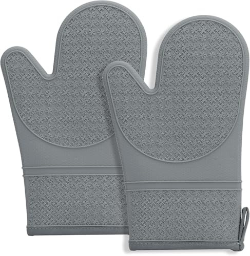 Gant Four Anti Chaleur, 2PCS Gant Cuisine Four antidérapanteen Silicone, Gant de Cuisine Four Résistants À La Chaleur Jusqu'À 250℃, Gant Anti Chaleur Antidérapants pour La Cuisine (Gris)