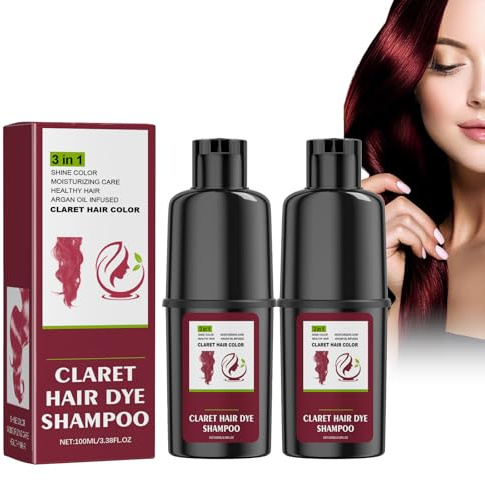 100ml*2 Hair Dye Shampoo 3-in-1 Haarfarbe, Farbshampoo, Haarfärbeshampoo für Rot Haar, Sofort-Haarfarben-Shampoo Instant Hair Color für Männer Frauen (Burgunderrot, 100ml)