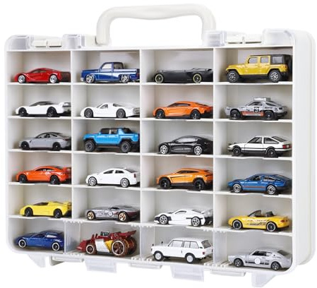 Saichotoy Storage Case for Hot Wheels - Carrying Display Case for 1/64 Scale Toy Cars, 48-Slot Double-Sided Transparent Organizer with Built-in Steps Prevent Sliding & Adjustable Dividers