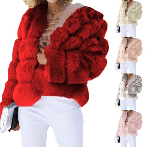 Winterjacke Damen Kurz Fell Wintermantel Kunstfell Flauschig Mantel Damen Elegant Pelzjacke Faux Pelz Felljacke Dicke Warme Pelzmantel Einfarbig Leicht Oberbekleidung fur Frauen