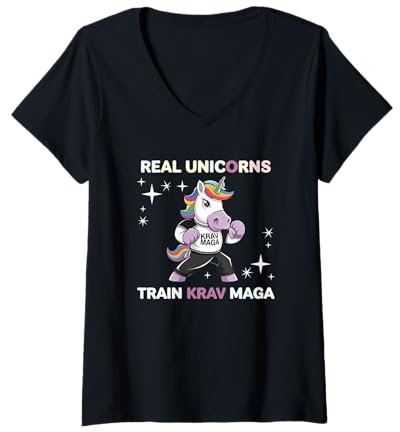 Damen Lustiges Krav Maga Girl- Lustiges Kampfsport Einhorn T-Shirt mit V-Ausschnitt