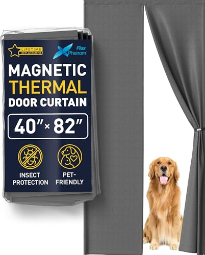 Rideau de porte magnétique à isolation thermique amélioré 96,5 x 208,3 cm – 50 aimants puissants, facile à installer, isolation hivernale à économie d'énergie, réduit les courants d'air froids