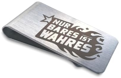 Edelstahl Geldklammer mit Gravur „NUR BARES IST WAHRES“ – Minimalistische Geldscheinklammer Herren – Slim Wallet Alternative – Stilvolles Geschenk für Männer