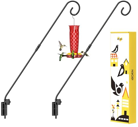 iBorn Wall Mount Deck Hook, 28 Hummingbird Feeder Hanger, Heavy Duty Bird Feeder Pole for Hanging Bird Feeder, Planter, Suet Baskets, Wind Chimes, 180° Rotatable Arm, Solid Wire, 2 Pack