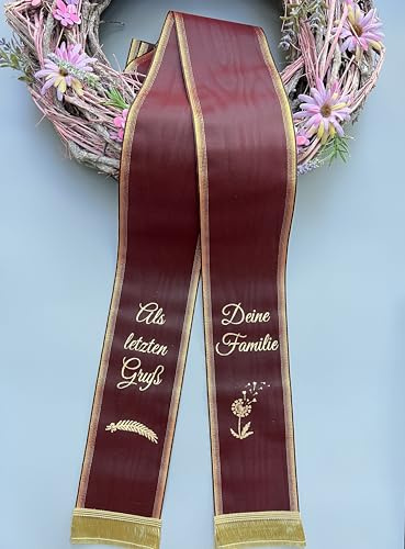 (9 Farbe Auswahl) Trauerschleife, Grabsgesteckschleife, Grabstrausschleife, Kranzschleife (Bordeaux Rot, 125mm)
