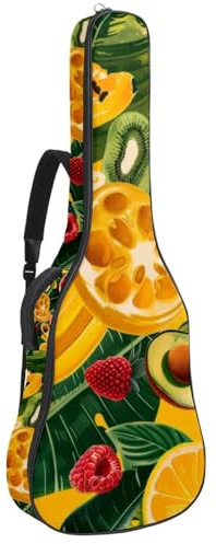 Tasche für Akustikgitarre in voller Größe, 1 cm dicke Polsterung, wasserdicht, 101,6 cm, 106,7 cm, nahtlose Kirsche mit grünen Blättern, rosa Herzen, Mehrfarbig 10, 42.9x16.9x4.7 in, Lässiger