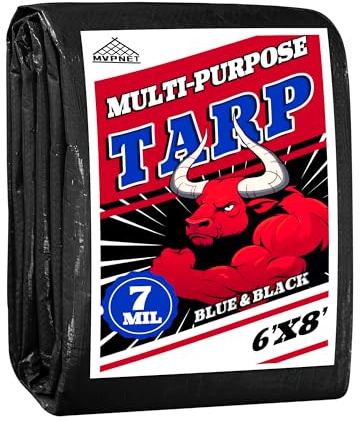 Telone 6x8 impermeabile 7 mil blu/nero multiuso telone resistente ai raggi UV per campeggio, tetti, cortili, piscine, veicoli, barche MVPNET