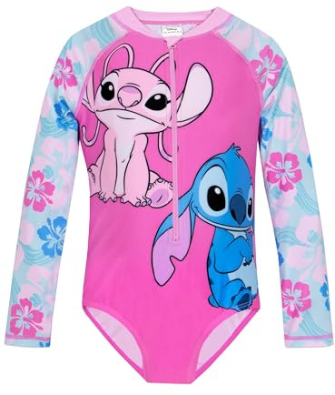 Disney Lilo and Stitch Swimming Costume | Long Sleeve Swimsuit | Stitch Girls Swimsuit | Girls Swimming Costume | Ages 5 to 13 Years