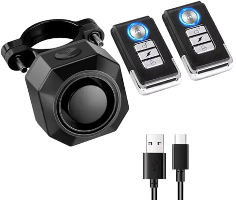 Mengshen Alarme sans fil avec vibration USB-C rechargeable, système d'alarme antivol avec télécommande pour vélo, voiture, scooter, vélo électrique