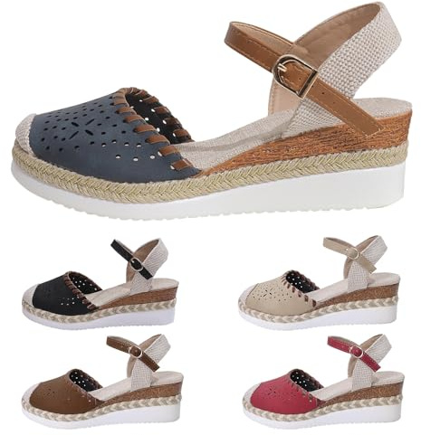 YIzdegg sandaler dam espadriller platåkilar – pantoletter stängda sommarskor lätta andningsbara tofflor halkfria vattentäta promenadsandaler bekväma utomhussandaler för strandsemester, marinblå, 37 EU
