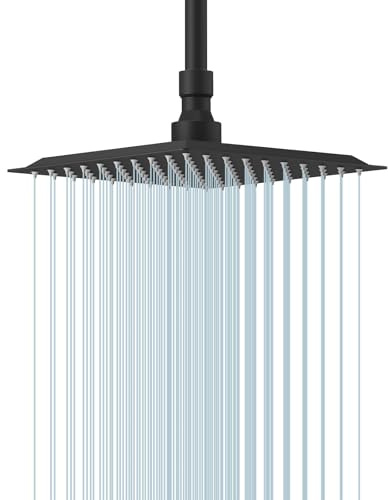 8 Inch Square Rain Shower Head - High Pressure Ultra Thin 304 Stainless Steel Showerhead, Matte Black Finish with Silicone Nozzles - for Full Body Waterfall Coverage, Easy Lush Bathroom Experience