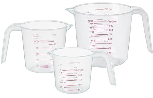 3 Pack Measuring Cup Set, Includes 250Ml (1-Cup), 500Ml (2-Cup) and 1000Ml (4-Cup) Plastic Liquid Measuring Cups- Baking, Cooking, Mixing & Measuring Cups, Essential Kitchen Tools