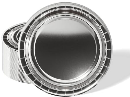 Mienocol 32 piatti di carta color argento metallizzato, 17,8 cm, piatti di carta rotondi per feste, per Natale, compleanni, matrimoni, picnic, barbecue, bar, ristoranti e feste, decorazione da tavolo