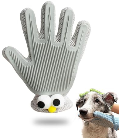 ETIALURE 2 en 1 Gant Toilettage Chien, Gant Anti Poils Animaux Chat, Outil de Bain et de Massage pour Chiens à Poils Longs, Chats, Chevaux, Lapins 1 Pièce (Gris)