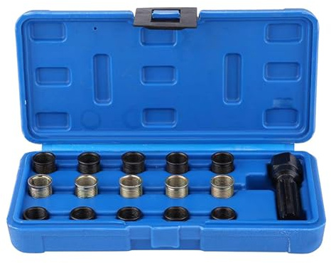 SHOOYIO Motorreparatur, Zündkerzen, Reibahle, Gewinde-Reparatur-Set, 16-teilig, M14 x 1,25 mm, Stahlhahn mit Organisationsgehäuse, Gewindeeinsatz, Installationsset