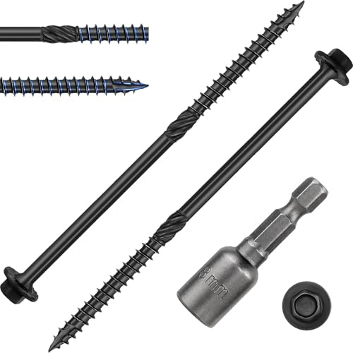 FandWay Flat Head Screws, Wood Screws Hexagonal Black, 6.7 x 100 mm, Wood Construction Screws, Roof Construction Screws, Patio Screws, Rafter Screws with Bit, Pack of 50