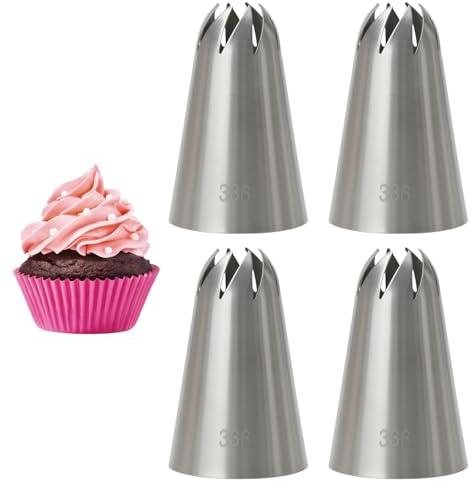 Closed Star Piping Tip #336 – 4Pcs Large Stainless Steel Pastry Tube Nozzle Tips for Cake Decorating, Frosting, Cream, Icing, Cupcakes, Swirls, Roses, Snow Tops, Cookies & Baking