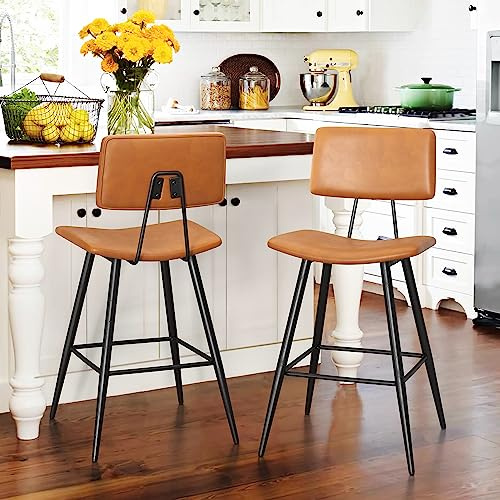 LUE BONA Barhocker 2er Set mit Fußstütze, Barhocker Höhenverstellbar, Modern Whiskybraun Barstuhl für Schlafzimmer Küche und Esszimmer