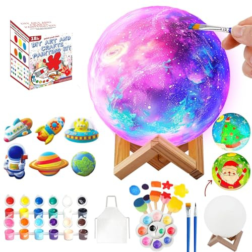 Kit de Pintura para Crear una Lámpara Lunar 3D - Set de Manualidades para Niños con Pinturas y Pincel - Luz Nocuturna LED Educativa - Regalo Creativo para Niñas y Niños de 6 a 12 Años Set de Manua