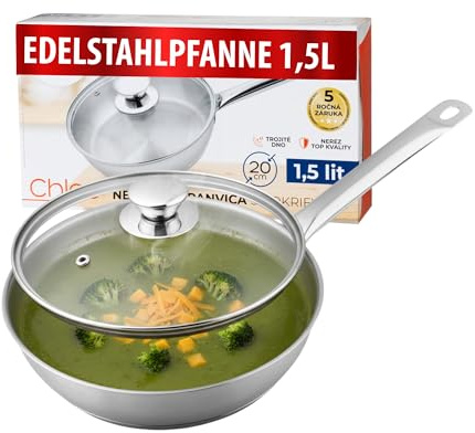 MAGIC HOME Edelstahlpfanne 20 cm | Pfanne INDUKTION | Edelstahl Kleine Bratpfanne 1.5L | Satin-Finish | 20cm Induktionspfanne für Alle Herdarten, Induktionsherd | Mini Pan | Chloe