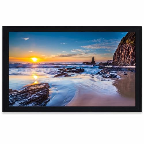 Écran de Projection 4K HD 16:9 à Cadre Fixe, 72 84 92 100 Pouces, en Fibre de Verre Grise,Fixation Murale pour Home Cinéma ou Bureau(72inch)