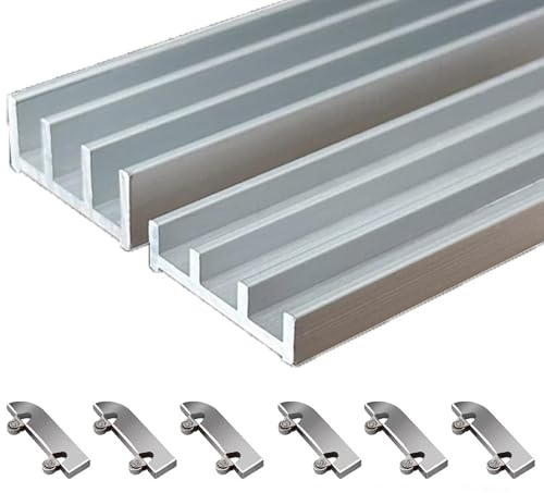 Generico Binario for Porta Scorrevole in Vetro a Tripla Guida, Binario Scorrevole in Alluminio for 3 Porte in Vetro for Armadio, Binario for Porta Scorrevole Resistente for vetrina(4.27 ft/130 cm)