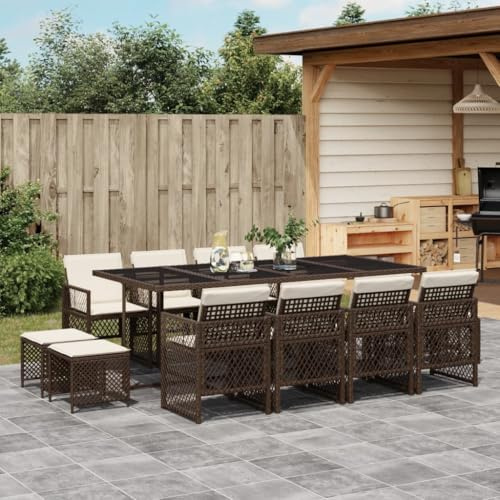 Frdhee Gartenmöbel Sitzgruppe Sofagarnitur Balkonmöbelset,13 TLG. Garten Essgruppe mit Kissen Braun Poly Rattan,Für Garten,Balkon,Terasse,Kann Schnell Montiert Werden